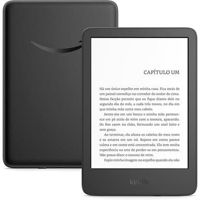 Kindle preto modelo 2024 visto de frente e de trás