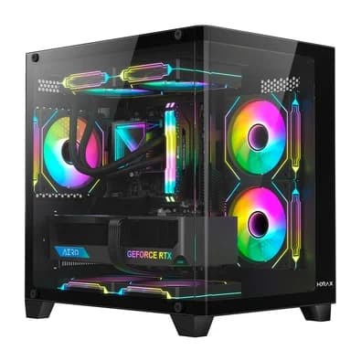 Gabinete Gamer Hyrax HGB750, Mini Tower, M-ATX, Frontal Curvo e Lateral em Vidro Temperado, Sem FANs, Preto - HGB750B