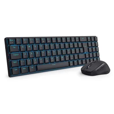 Kit Teclado e Mouse Sem Fio Redragon Office, Mecânico, LED Azul, ABNT2, Preto - BS-8772 BK