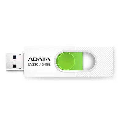 Pen Drive 64GB ADATA UV320, USB 3.2, Retrátil, Branco e Verde - AUV320-64G-RWHGN