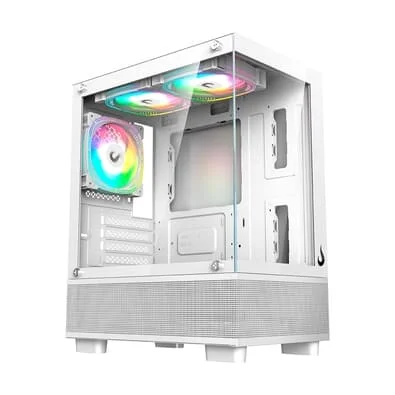Gabinete Gamer Rise Mode Crystal Glass 02, Mid Tower, Lateral e Frontal em vidro, Sem FANs, Branco - RM-CA-CY-02-FW