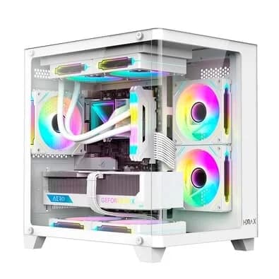 Gabinete Gamer Hyrax HGB750, Mini Tower, M-ATX, Frontal Curvo e Lateral em Vidro Temperado, Sem FANs, Branco - HGB750W