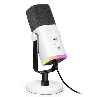 Microfone Dinâmico Gamer Fifine Ampligame, RGB, Cardióide, USB-C, Anti-Ruído, Para Streaming, Branco - AM8W
