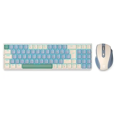 Kit Teclado + Mouse Redragon Sem Fio BS-8772, RGB, ABNT2, USB, 2400 DPI, Pixar PAW3212, Azul e Creme - BS-8772 CB