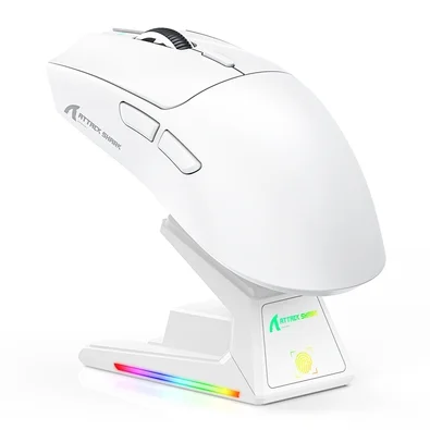 Mouse Gamer sem Fio Attack Shark X1, Ultraleve, com Base de Carregamento Magnético RGB, Tri-Mode, 40.000 DPI, Sensor Óptico PAW3395 PRO, 6 Botões - Branco