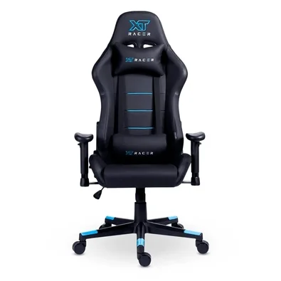 Cadeira Gamer XT Racer Attack, Até 120Kg, Reclinável, Com Almofadas, Cilindro de Gás Classe 4, Couro PU, Preta e Azul - XTR-053