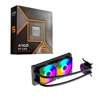 Processador AMD Ryzen 5 9600X, 3.9 GHz (5.4 GHz Max Turbo), Cache 32MB, 6 Núcleos, 12 Threads, AM5, Sem Vídeo Integrado - 100-100001405WOF + Water Cooler MACH1 Logic, RGB, 240mm, AMD e Intel, Preto - GK240