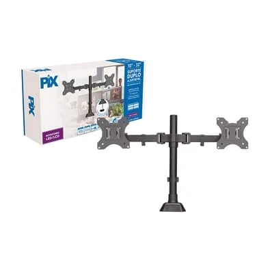 Suporte para 2 Monitores 10" a 32" PIX, Ajustável, Morsa, Preto - PX-DME32d