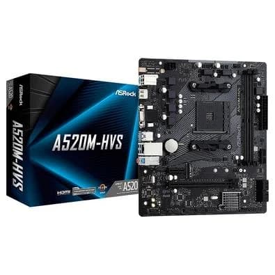 Placa-Mãe ASRock A520M-HVS, AMD AM4, Micro ATX, DDR4, Preto - 90-MXBE60-A0UAYZ