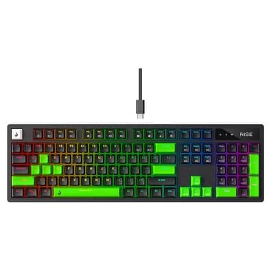Teclado Mecânico Gamer 2 em 1 Rise Mode GM2 Full Black and Green RGB Switch Outemu Blue, USB-C, Preto - RM-TCM-GM2F-BBLUE