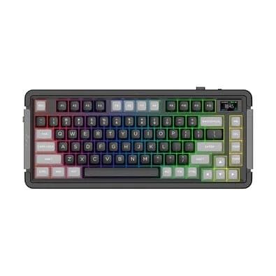Teclado Mecânico Sem Fio APLUS Gasket Zion com LCD, RGB, Bluetooth 2.4GHz, Cabo Removível, Switch Gateron Amarelo - AKW500