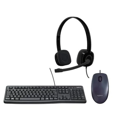 Kit Básico Logitech - Mouse Logitech M90 + Teclado K120 Resistente a Respingos + Headset H151 com Microfone Redutor de Ruído