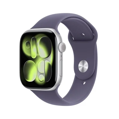 Apple Watch Series 11 GPS + Cellular, Caixa Prateada de Alumínio de 46 mm, Pulseira Esportiva Roxo-névoa, Tamanho M/G - MFCR4AM/A