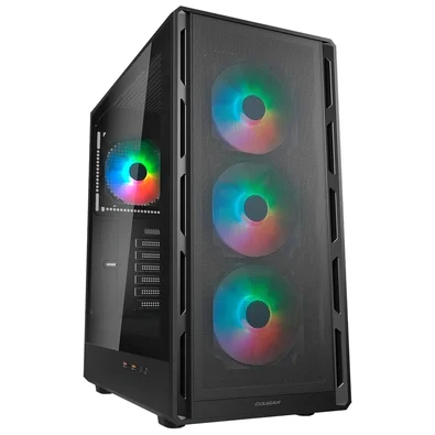 Gabinete Gamer Cougar MX600, Mid Tower, RGB, ATX, Lateral em Vidro Temperado, com 4 Fans, Preto - 382GA50.0001