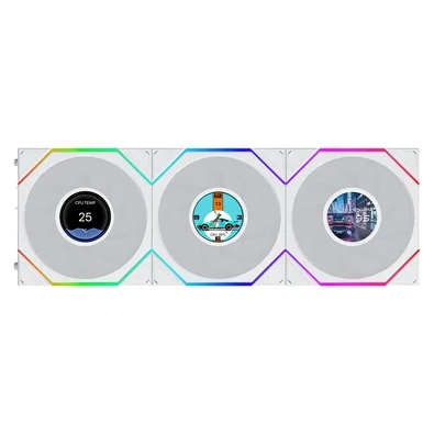 Kit Ventoinhas Lian Li Uni Fan TL LCD Flex, 3x 120mm, ARGB, PWM, Tela LCD 1.8, Branco - 12TLLCD1F3W