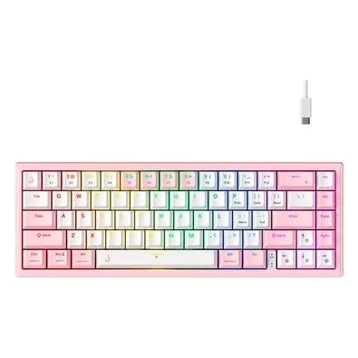 Teclado Mecânico Gamer Rise Mode GM1 Pro White and Pink, RGB, Mini (65%), Switch Outemu Brown, Branco e Rosa - RM-TCM-GM1P-WPBRO