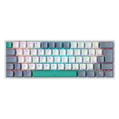 Teclado Mecânico Gamer Machenike K500-B61, RGB Switch Red, HotSwap, C/Fio, PT-BR, Branco e Cinza