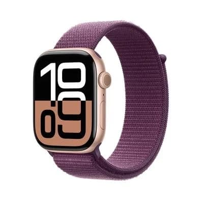 Apple Watch Series 10 GPS, Caixa Cor de Ouro Rosa de Alumínio de 46 mm, Pulseira Loop Esportiva Ameixa - MWWV3AM/A