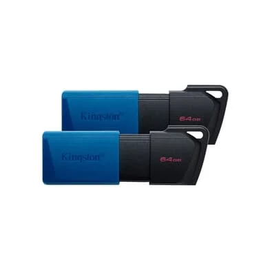 Kit Com 2 Pen Drives 64GB Kingston DataTraveler Exodia M, USB 3.2, Preto e Azul - DTXM/64GB-2P