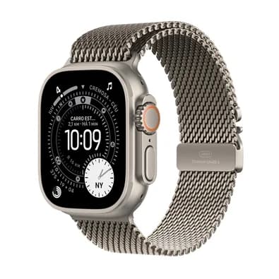 Apple Watch Ultra 3 GPS + Cellular 49 mm Caixa de Titânio Natural com Pulseira Estilo Milanês de Titânio Natural - M
