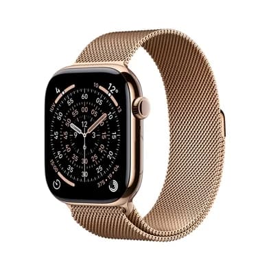 Apple Watch Series 11 GPS + Cellular, Caixa dourada de Titânio de 46 mm, Pulseira dourada estilo milanês, Tamanho M/G - MFD84AM/A
