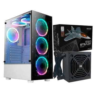 Gabinete Gamer Rise Mode Glass 06x, 6x Fans + Fonte MACH1 Steady, 650W