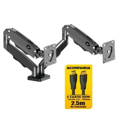 Suporte Articulado de Mesa para 2 Monitores DE 17" a 35"+ ELG, Com Pistão a Gás, 2 Cabos HDMI de 2.5m - F196HDMI