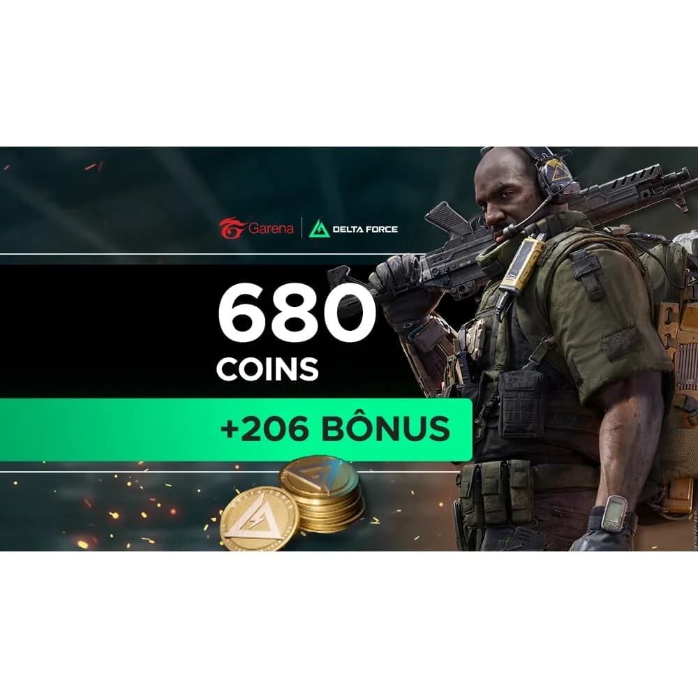 Garena Delta Force - 680 Delta Coins + Bônus de 206