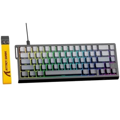 Teclado Magnético Gamer Attack Shark X68 HE, Rapid Trigger, 8000Hz, 0.005mm, 65%, Moonlight, Cinza/Branco - AS-X68HE-MN