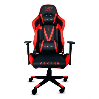 Cadeira Gamer XT Racer Viking Series, Até 120Kg, Reclinável, Com Almofadas, Cilindro de Gás Classe 4, Couro PU, Preta e Vermelha - XTR-013