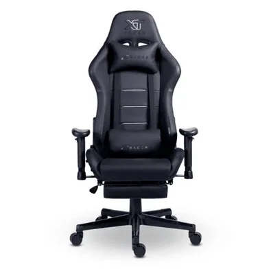 Cadeira Gamer XT Racer Attack, Até 120Kg, Reclinável, Apoio de Pés Retrátil, Cilindro de Gás Classe 4, Couro PU, Preta e Prata - XTR-060