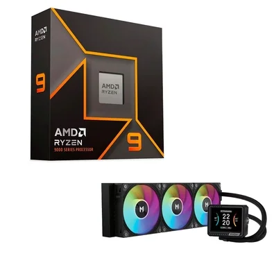 Processador AMD Ryzen 9 9900X, 4.4 GHz (5.6 GHz Max Turbo), Cache 64MB, 12 Núcleos, 24 Threads, AM5, Sem Vídeo Integrado - 100-100000662WOF + Water Cooler MACH1 GLACIAL, ARGB, 360mm, AMD e Intel, Preto - IMV360BK