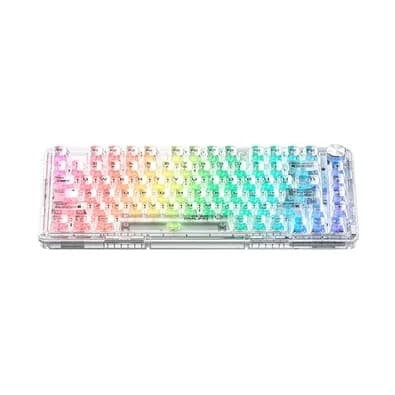 Teclado Mecânico Gamer Machenike K500f-B81 CRYSTAL, 75%, Switch Crystal Tátil Hot-Swappable, Branco Transpar4ente - K500F-B81 WH BX