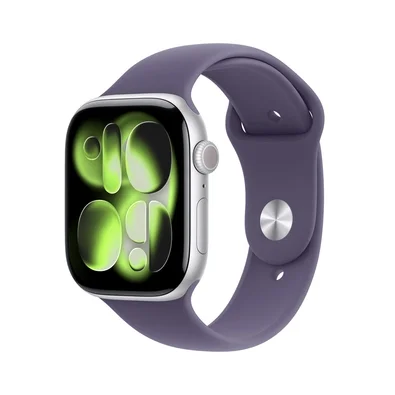 Apple Watch Series 11 GPS, Caixa Prateada de Alumínio de 46 mm, Pulseira esportiva roxo-névoa, Tamanho M/G - MEVA4AM/A