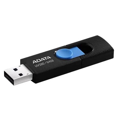 Pen Drive 64GB ADATA UV320, USB 3.2, Retrátil, Preto e Azul - AUV320-64G-RBKBL
